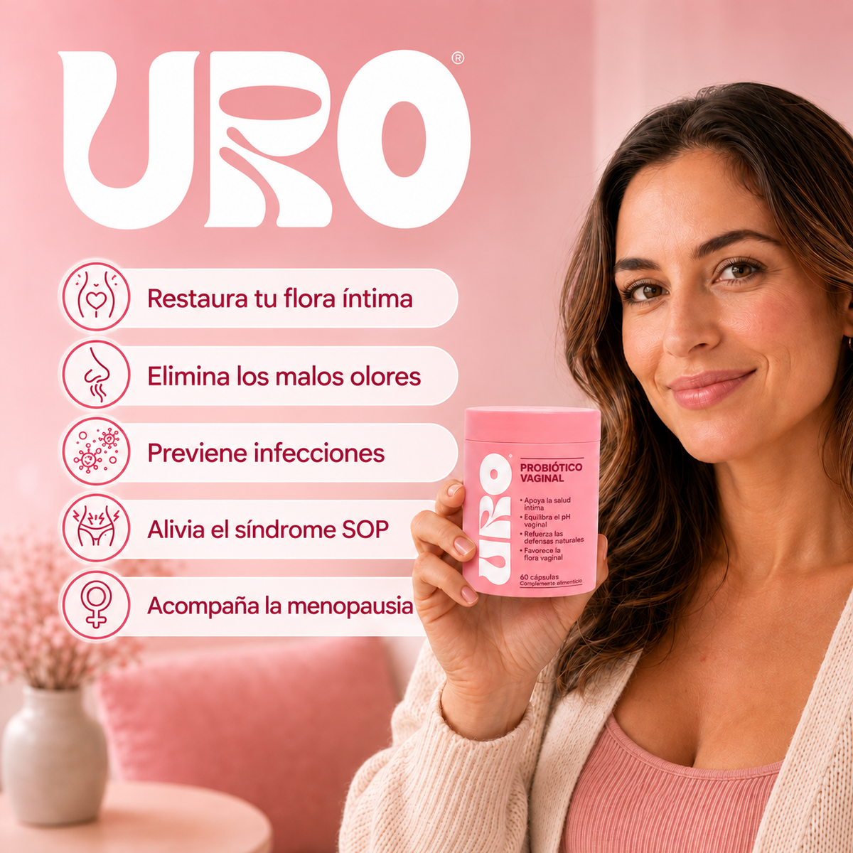Probiótico Vaginal URO para el olor íntimo y el equilibrio de la flora